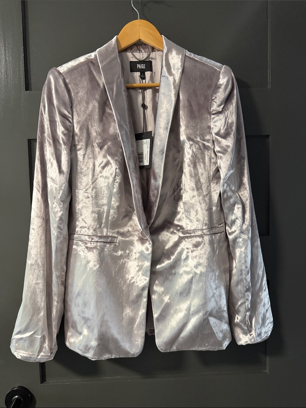 Sz 2 NWT PAIGE "Kriselle" Velvet Blazer in "Pewter" Purplish Silver Chic Classic